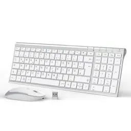 Produktbild: iClever Tastatur Maus Set Kabellos, Kabellose Tastatur und Maus, Wiederaufladbare, Deutsche QWERTZ Layout Funktastatur für Computer/Desktop/PC/Laptop/Windows 10/8/7, Weiß und Silber