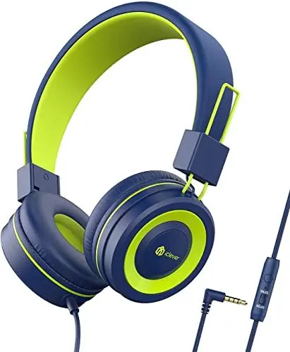 Produktbild: iClever Kopfhörer Kinder, Kopfhörer für Kinder, Verstellbares Stirnband, Stereo Sound, Faltbare, entwirrte Drähte, 3,5 mm Aux Jack, 85/94 dB Volume Limited, KinderKopfhörer auf Ohr