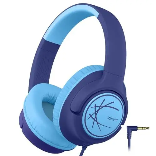 Produktbild: iClever Kopfhörer Kinder, Kopfhörer für Kinder mit Kabel 85dBA Sichere Lautstärke, Stereo Sound, Over Ear Faltbare 3.5 mm Jack Kinder Kopfhörer für iPad, Tablets, Schule, Reisen, Navy blau