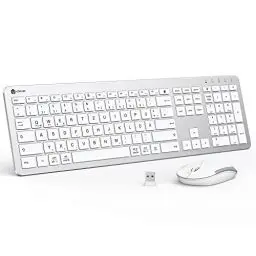 Produktbild: iClever Tastatur Maus Set Kabellos, Wiederaufladbare Kabellose Tastatur und Maus, Deutsch QWERTZ Layout, 2.4 GHz Funk Tastatur mit Maus für PC/Laptop/Smart TV, Weiß