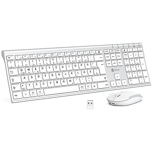 Produktbild: iClever kabellose Tastatur und Maus Set, 2.4G kabellose Tastatur und Maus, USB-C wiederaufladbar, Originalgröße, schlanke, dünne und widerstandsfähige Tastatur für Windows 7/8/10, Mac OS