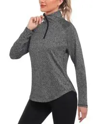 Produktbild: iClosam Sportshirt Langarm Damen Funktionsshirt UPF 50+ Langarmshirt Sport Atmungsaktiv Laufshirt Schnelltrocknend UV Shirt 1/4 Reißverschluss für Yoga Fitness Tennis Golf Wandern S-3XL