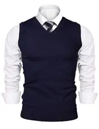 Produktbild: Sykooria Pullunder Herren Ärmellose Pullover V-Ausschnitt Strickweste Winter Einfarbig Baumwolle Strickpullover Weste für Männer, Dunkelblau L