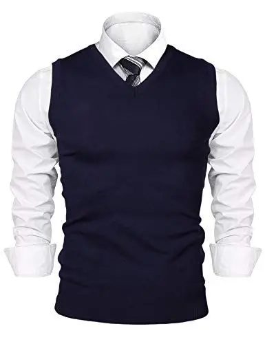 Produktbild: Sykooria Pullunder Herren Ärmellose Pullover V-Ausschnitt Strickweste Winter Einfarbig Baumwolle Strickpullover Weste für Männer, Dunkelblau L