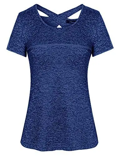 Produktbild: iClosam Sportshirt Damen Kurzarmshirt Frauen Funktionsshirt Leichtes Atmungsaktiv Yoga Top Sportkleidung Frauen