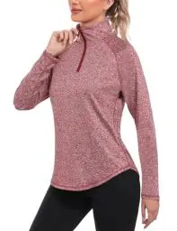 Produktbild: iClosam Sportshirt Langarm Damen Funktionsshirt UPF 50+ Langarmshirt Sport Atmungsaktiv Laufshirt Schnelltrocknend UV Shirt 1/4 Reißverschluss für Yoga Fitness Tennis Golf Wandern S-3XL