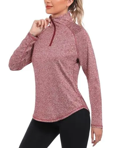 Produktbild: iClosam Sportshirt Langarm Damen Funktionsshirt UPF 50+ Langarmshirt Sport Atmungsaktiv Laufshirt Schnelltrocknend UV Shirt 1/4 Reißverschluss für Yoga Fitness Tennis Golf Wandern S-3XL