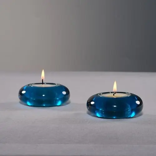 Produktbild: ICNBUYS Handgefertigter dekorativer Kieselstein-Teelichthalter, 2er-Set, handgefertigter Deko-Akzent für beruhigende, erdige Ästhetik, Blau, Durchmesser 7,6 cm, Harz