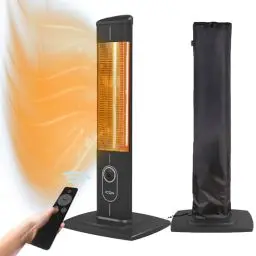 Produktbild: ICQN 2300 W Stand Heizstrahler mit Wasserdicht Schutzhülle, 4 Heizstufen mit Fernbedienung, Kohlenstoff Infrarotstrahler für Innen- & Außenbereich, Terrassenstrahler, Aluminium, Balkon