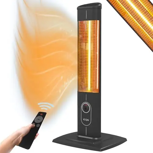 Produktbild: ICQN Stand Heizstrahler mit Fernbedienung, 2300 Watt, Infarot, Infarotheizung für Innen- & Außenbereich, Standheizstrahler, Standgerät, IP20, Digitalanzeige