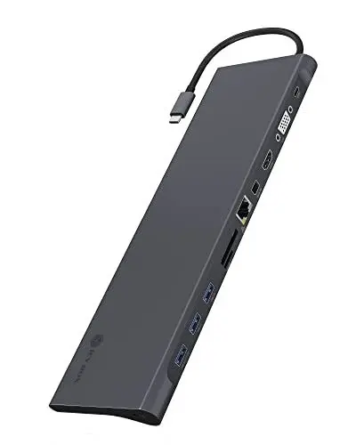 Produktbild: ICY BOX USB-C Docking Station (11-in-1) für 2 Monitore (1x HDMI, 1x MiniDP, 1x VGA), 4K 30Hz, 3-fach USB 3.0 HUB, 60W Power Delivery, Gigabit Ethernet, Kartenleser, IB-DK2102-C