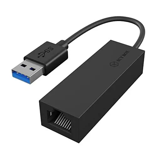 Produktbild: ICY BOX USB LAN Adapter, USB 3.0 zu Gigabit Ethernet Netzwerkadapter, 1000 Mbit/s, Status LED, Schwarz, 60498