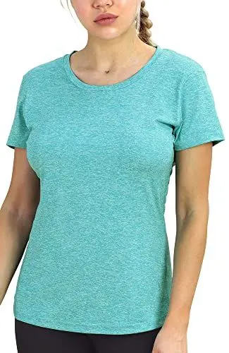 Produktbild: icyZone® Damen Melange T-Shirt outdoor Sport aktiv Base Layer Sonnenschutz Kompression Funktionsshirt(Green Heather, L)
