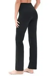 Produktbild: icyzone Damen Bootcut Yogahose Lange Sporthose Hohe Taille Flare Fitness Training Hosen (L, Schwarz)