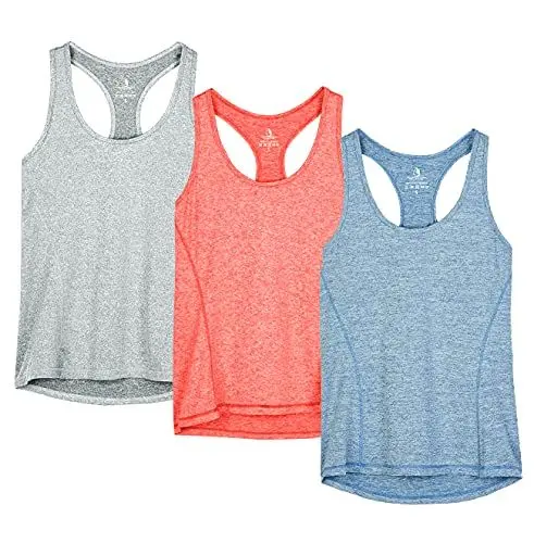 Produktbild: icyzone® Damen Funktions-Tanktop Sporttop Unterhemd Stretch fuer Yoga Fittness training Damen Tanktop Racerback ,Granite/Blue/Orange,M