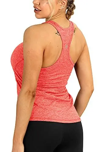 Produktbild: icyzone® Damen Funktions-Tanktop Sporttop Unterhemd Stretch fuer Yoga Fittness training Damen Tanktop Racerback ,Orange Heather,XXL