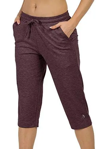 Produktbild: icyzone Damen Jogginghose 3/4 Sporthose Trainingshose Straight Bein Freizeit Hose mit Tasche (M, Burgundy)