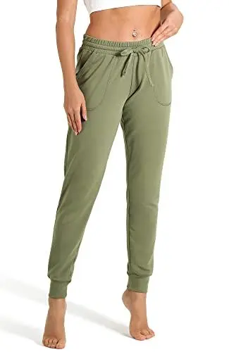 Produktbild: icyzone Damen Jogginghose Sporthose Lang Fitness Yoga Hose Freizeithose Trainingshose mit Taschen (M, Olive)