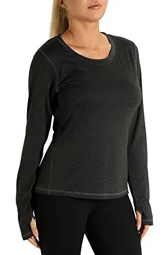 Produktbild: icyzone Damen Laufshirt Langarm Sport Shirt mit Daumenloch Fitness Yoga Oberteil (S, Black)