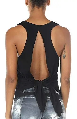 Produktbild: icyzone Damen Rückenfrei Yoga Tank Tops Ärmellos Sport Fitness Shirts (XL, Black)