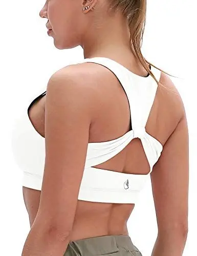 Produktbild: icyzone Damen Sport-BH Ohne Bügel Fitness Bustier Gym Yoga BH mit Abnehmbare Gepolstert (M, Off White)