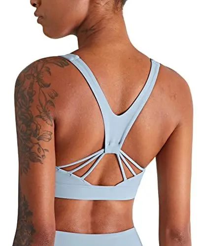 Produktbild: icyzone Damen Sport BH Starker Halt Gepolstert Training Bustier Top Fitness Yoga Bra (L, Airy Blue)