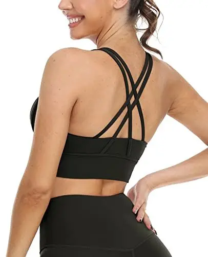 Produktbild: icyzone Damen Sport BH Starker Halt Gepolstert Training Bustier Top Fitness Yoga Bra (S, Black-A)