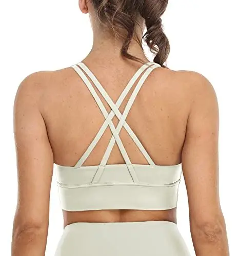 Produktbild: icyzone Damen Sport BH Starker Halt Gepolstert Training Bustier Top Fitness Yoga Bra (M, Cream White)
