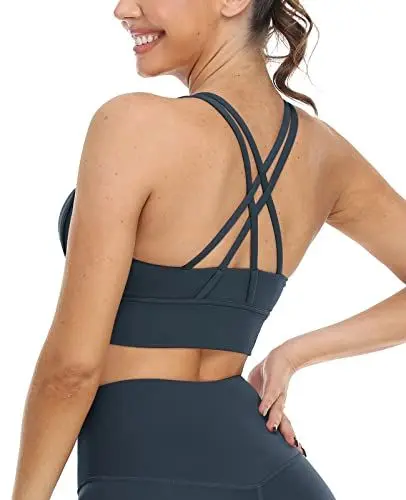 Produktbild: icyzone Damen Sport BH Starker Halt Gepolstert Training Bustier Top Fitness Yoga Bra (M, True Navy)