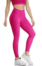 Produktbild: icyzone Damen Sport Leggings Hohe Taille Yoga Sport Hose, 7/8 Fitness Gym Leggins (M, Pitaya)