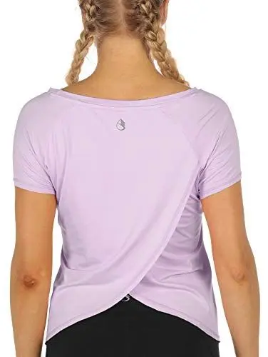 Produktbild: icyzone Damen Sport T-Shirt Kurzarm Yoga Top Schnell Trocken Elastisch Fitness Gym Oberteile (M, Lilac)