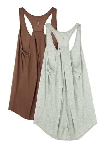 Produktbild: icyzone Damen Sport Tank Top Locker, Leicht Yoga Shirt, Jogging Fitness Tanktops Ärmellos Lässig Oberteile, 2er Pack (Grey/Coffee Brown, M)