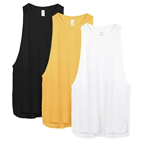 Produktbild: icyzone Damen Sport Tank Top Locker - Yoga Fitness Shirt Atmungsaktive Laufshirt Sport Gym Oberteile, 3er Pack (M, Black/White/Mellow Yellow)