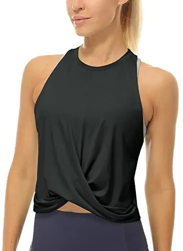 Produktbild: icyzone Damen Sport Tank Top Racerback Yoga Fitness Crop Top Ärmelloses Gym Shirt Oberteile (M, Black)