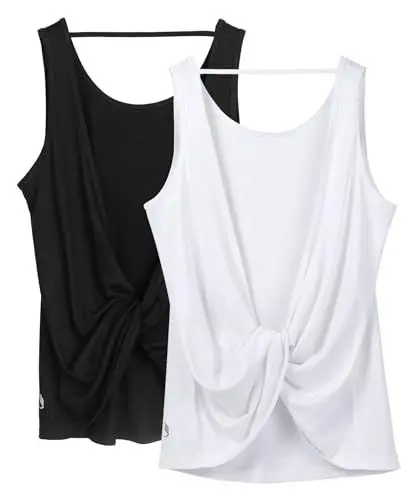 Produktbild: icyzone Damen Sport Tank Top Rückenfrei, Fitness Yoga Shirt Ärmellose Gym Sport Oberteil, 2er Pack (S, Black*/White*)