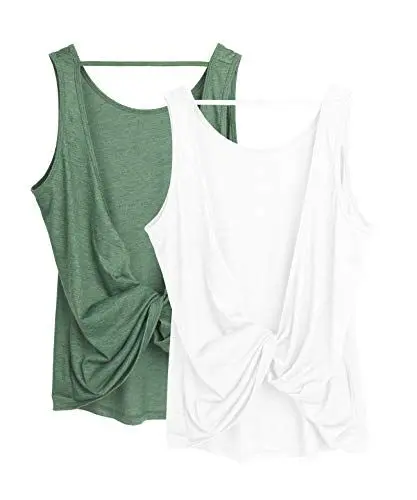 Produktbild: icyzone Damen Sport Tank Top Rückenfrei, Fitness Yoga Shirt Ärmellose Gym Sport Oberteil, 2er Pack (S, White*/Green*)
