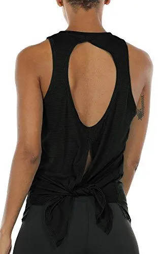 Produktbild: icyzone Damen Sport Top Yoga Fitness Shirt Rückenfrei Oberteil Atmungsaktive Laufshirt (M, Black)