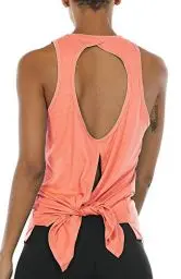 Produktbild: icyzone Damen Sport Top Yoga Fitness Shirt Rückenfrei Oberteil Atmungsaktive Laufshirt (M, Orange)