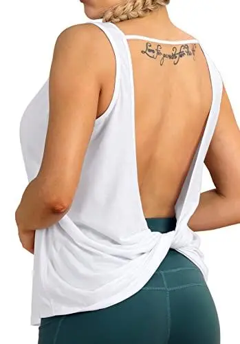 Produktbild: icyzone Damen Sport Tops Rückenfrei - Ärmellose Yoga Gym Oberteil Shirt Fitness Tank Top (S, White)