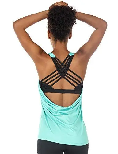 Produktbild: icyzone Damen Sport Tops mit Integriertem BH - 2 in 1 Yoga Gym Shirt Fitness Training Tanktop (M, Florida Keys)