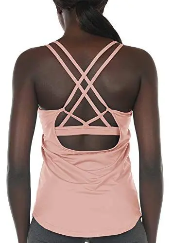 Produktbild: icyzone Damen Sport Yoga Tank Top mit Integriertem BH - 2 in 1 Sport Oberteile Fitness Gym Shirts (S, Blasses Erröten)