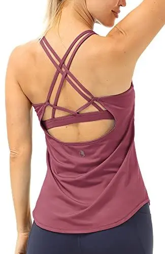 Produktbild: icyzone Damen Sport Yoga Tank Top mit Integriertem BH - 2 in 1 Sport Oberteile Fitness Gym Shirts (S, Dunkelrosa)