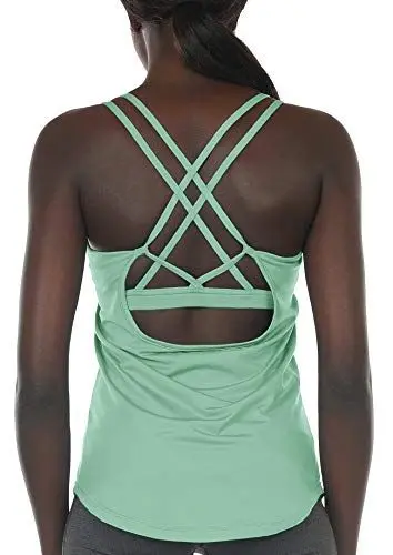 Produktbild: icyzone Damen Sport Yoga Tank Top mit Integriertem BH - 2 in 1 Sport Oberteile Fitness Gym Shirts (S, Hellgrün)