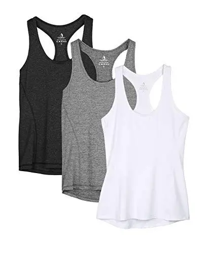Produktbild: icyzone Damen Sporttop Yoga Tank Top Ringerrücken Oberteil Laufen Fitness Funktions Shirt, 3er Pack (M, Black/Gray/White)