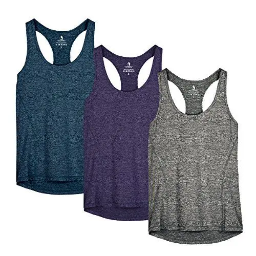 Produktbild: icyzone Damen Sporttop Yoga Tank Top Ringerrücken Oberteil Laufen Fitness Funktions Shirt, 3er Pack (M, Royal Blue/Purple/Charcoal)