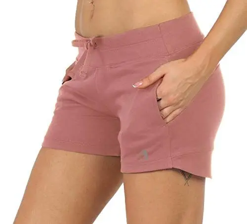 Produktbild: icyzone Damen Sweatshorts Kurze Hose Jogginghose Sport Laufen Shorts mit Taschen (S, Dusty Pink)