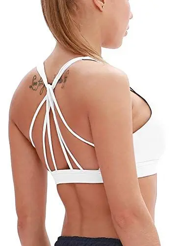 Produktbild: icyzone Damen Yoga Sport-BH mit Gepolstert - Atmungsaktiv Ohne Bügel Sports Bra, Stappy Fitness Gym BH (M, Off White)
