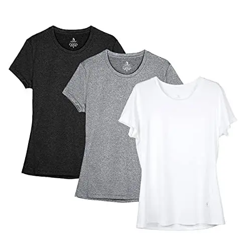 Produktbild: icyzone Sport T-Shirt Damen Kurzarm Laufshirt - Atmungsaktive Fitness Gym Shirt Sport Oberteile, 3er Pack (S, Black/Gray/White)