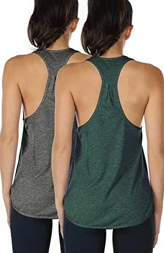 Produktbild: icyzone Yoga Sport Tank Top Damen Racerback Lauftop Fitness Running Shirt Oberteile, 2er Pack (L, Charcoal/Army)
