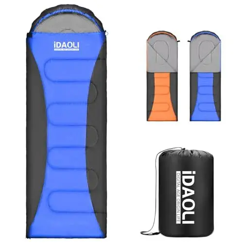 Produktbild: iDAOLI Schlafsack, leicht und tragbar, Rucksack-Schlafsäcke für alle Jahreszeiten, Camping, Wandern, Reisen, Outdoor-Aktivitäten (Blau, L Reißverschluss)